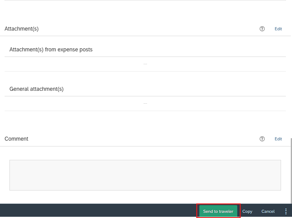 Image showing send to traveler button on the bottom right