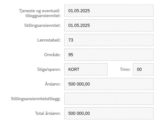 Bildet viser informasjon om lønn når stillingen er på stige