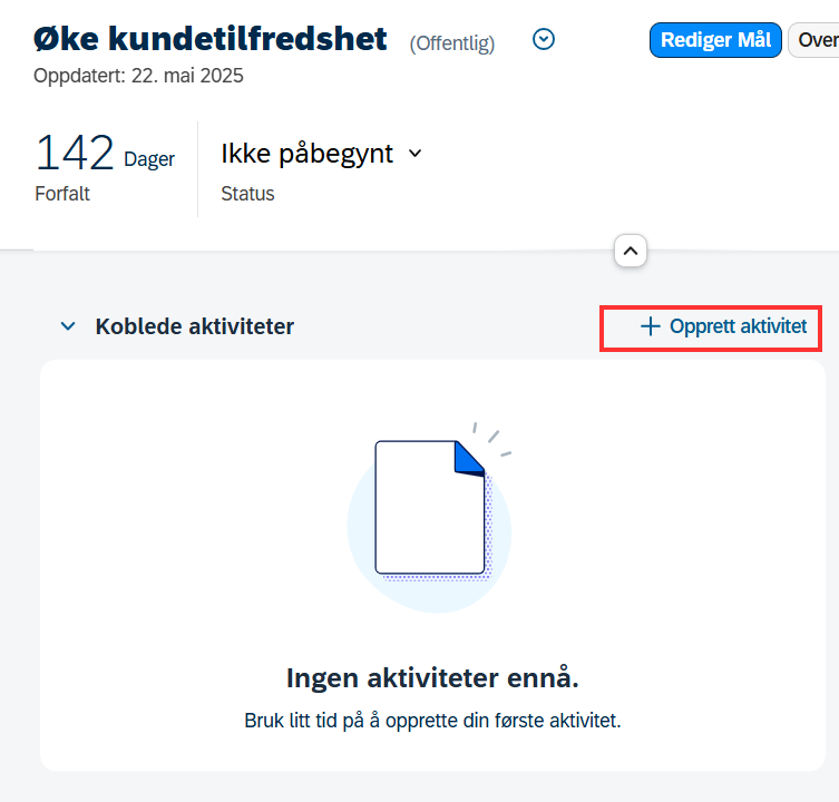 skjermbilde som viser link til å opprett aktiveteter fra siden for måldetaljer i DFØ-HR