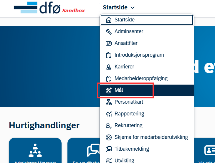 skjermbilde som viser startside menyen ifra hovedsiden i DFØ-HR