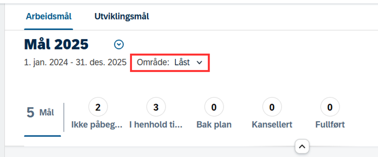 skjermbilde som viser målplanen til valgt medarbeider, med markering rundt status på planen