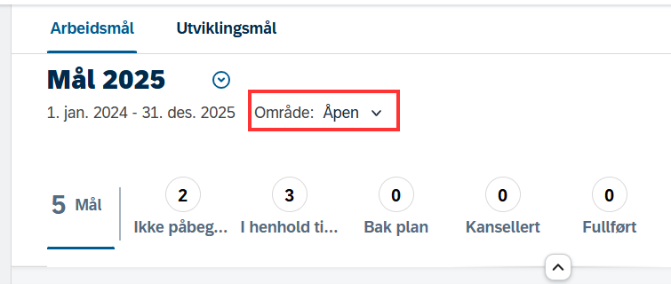 skjermbilde av DFØ-HR som viser at målplanen nå er åpnet