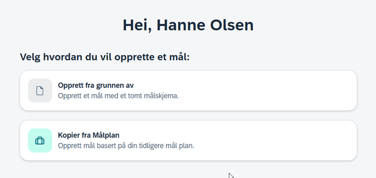 Skjermbilde som viser valg av målopprettelse i målplan i DFØ-HR