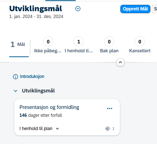 Skjermbilde som viser at målet er opprettet i målplanen i DFØ-HR