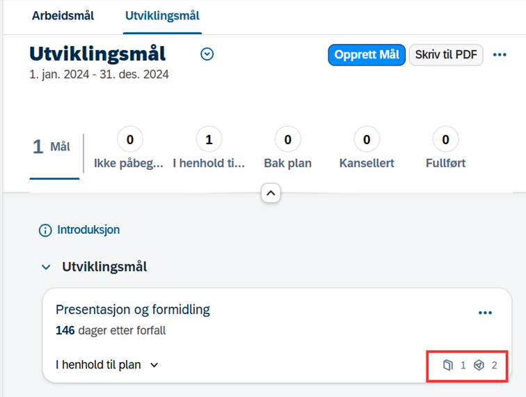 Skjermbilde som viser ikoner for koblet læring og kompetanse i utviklingsmålplan i DFØ-HR