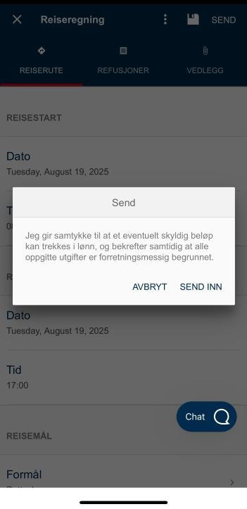 Bildet viser dialogboksen som kommer opp når du trykker send.