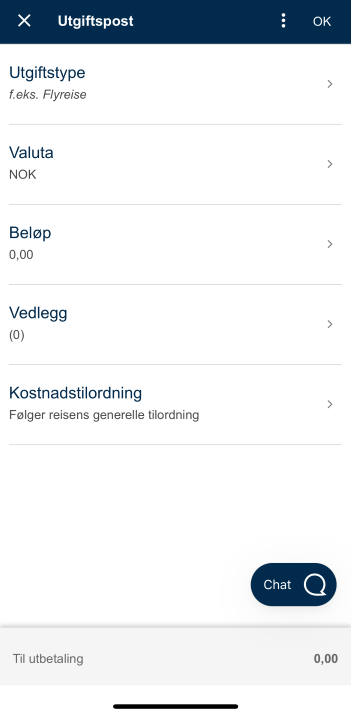 Bildet viser registreringsbildet for Utgiftspost