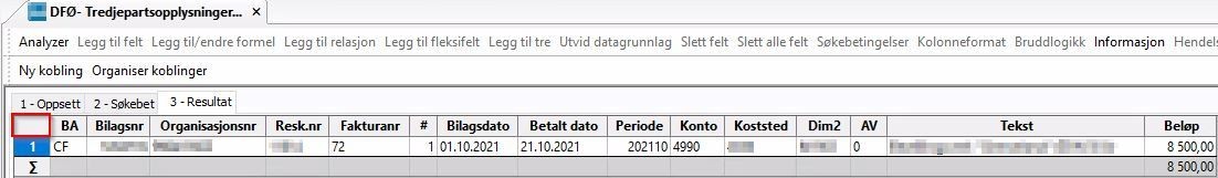 Skjermbilde av Analyzer som viser eksempel på tredjepartsopplysninger for OtA resultat.