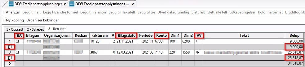 Skjermbilde av tredjepartsopplysninger SNU med resultatsforklaring.