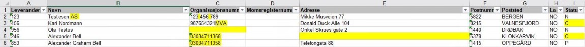 Skjermbilde av DFØ tredjepartsopplysninger med flere uthevede eksempler.