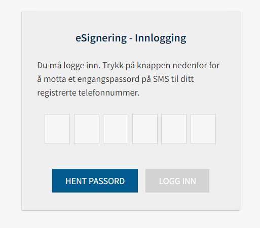 Skjermbildet viser innlogging til e-signering.