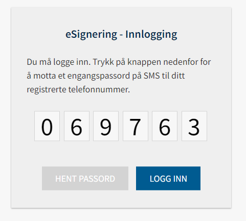 Skjermbildet viser innlogging til e-signering