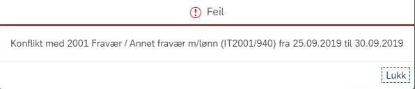 Feilmelding konflikt fravær