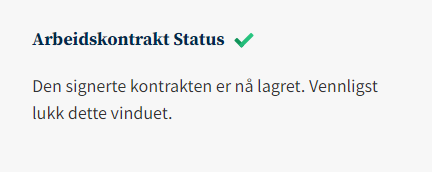 Skjermbildet viser lagret status på kontrakt.