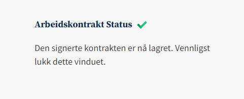 Skjermbildet viser lagret status på kontrakt.