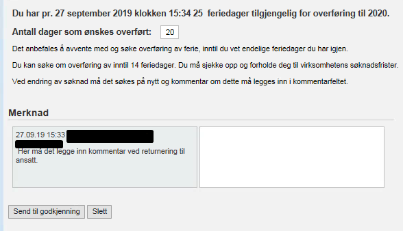 Søknad med merknadsfelt