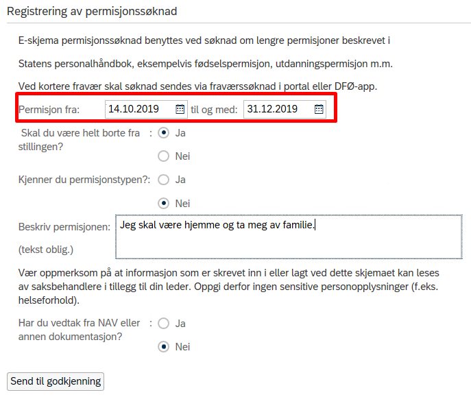 Permisjonssøknad