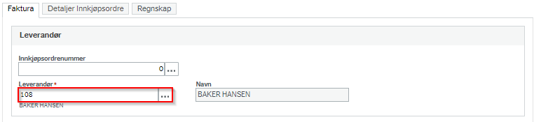 Bildet viser hvor du finner feltet for leverandørnummer og -navn.