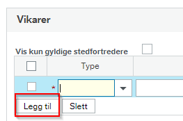Legg til-knappen ligger nede til venstre under Vikarer.