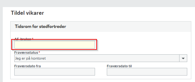 AF-bruker er første felt i boksen for Tidsrom for stedfortreder.