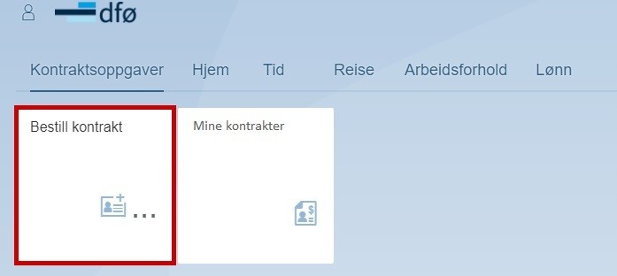 Skjermbildet viser funksjonen "Bestill kontrakt" i Selvbetjeningsportalen.