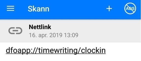 Utklipp fra QR kode reader med link