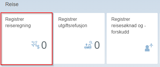 bildet viser flisen registrer reiseregning i selvbetjeningsportalen