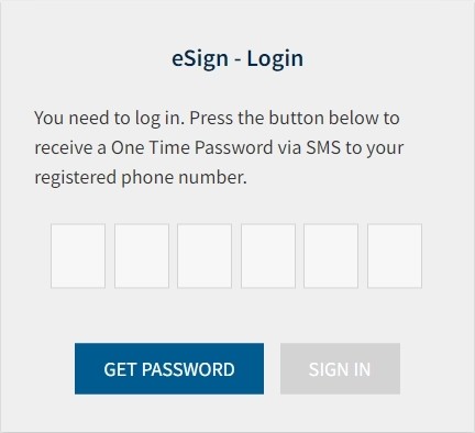 The screenshot shows login to e-signing.