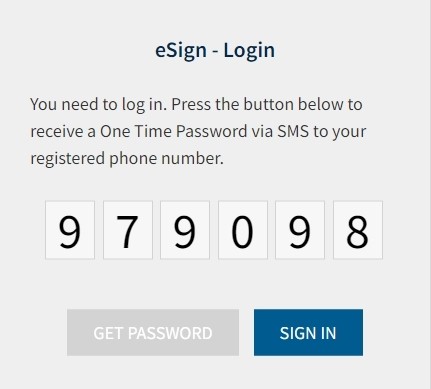 The picture shows login to e-sign.