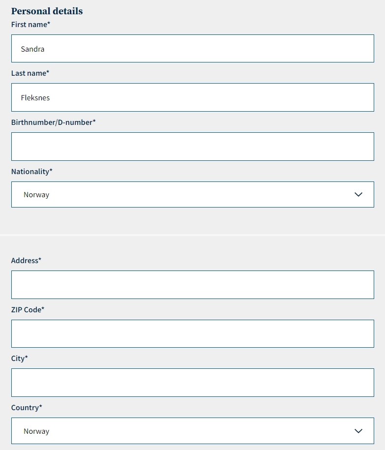 The picture shows input fields for personal details.