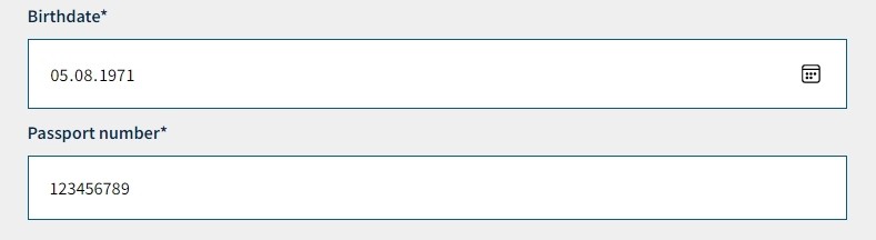 The picture shows input fields for birthdate and id-number.