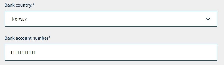 The picture shows input fields for bank details.