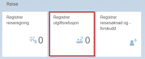 Du finner Registrer utgiftsrefusjon under mappekortet Reise