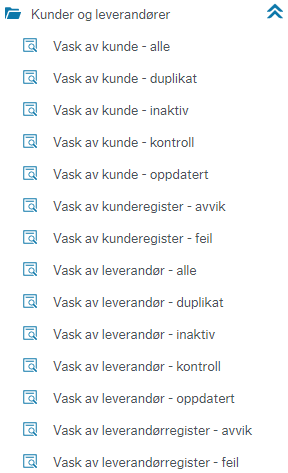 Skjermbilde av vask innenfor "Kunder og leverandører".